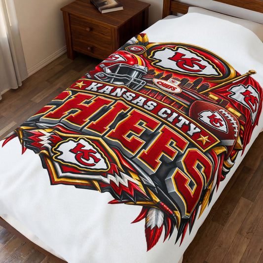 Plush Throw Blanket – Kansas City Chiefs Logo Velveteen