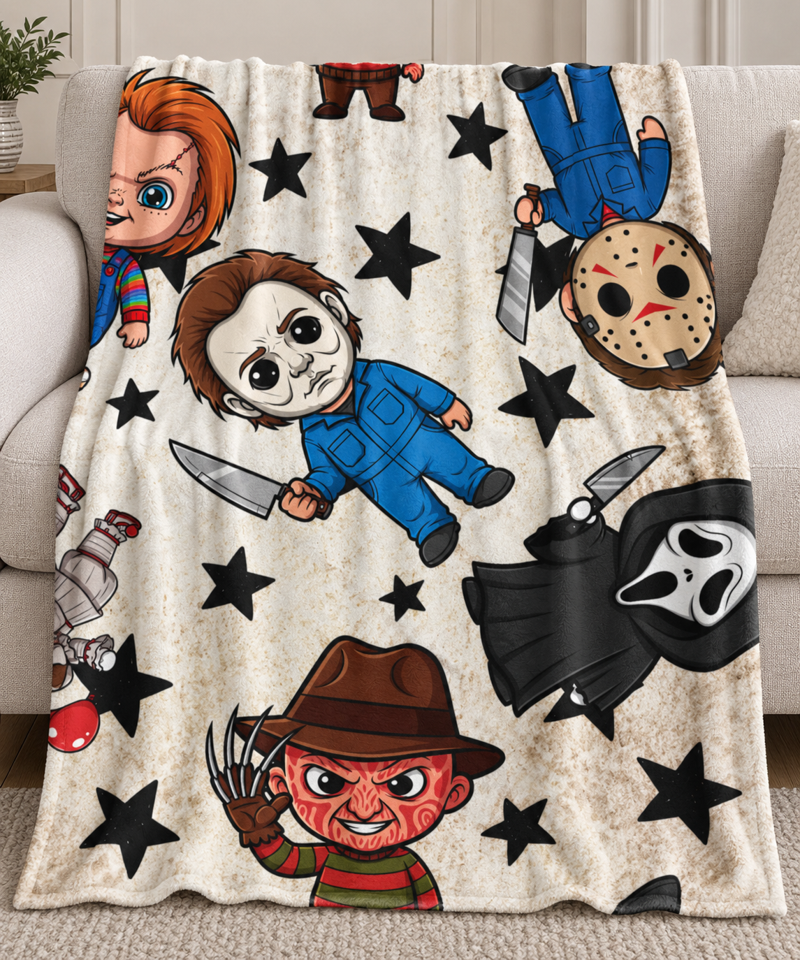 Horror Icons Velveteen Plush Blanket — Cute Chibi Slasher Characters