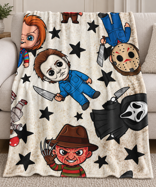Horror Icons Velveteen Plush Blanket — Cute Chibi Slasher Characters