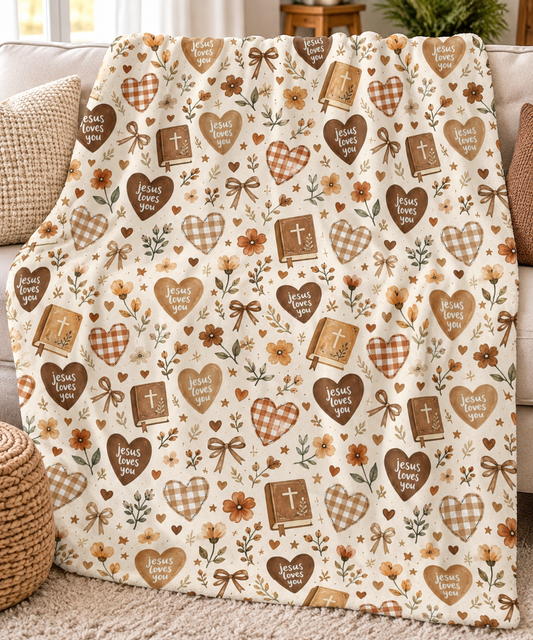Faith & Love Hearts Velveteen Plush Blanket