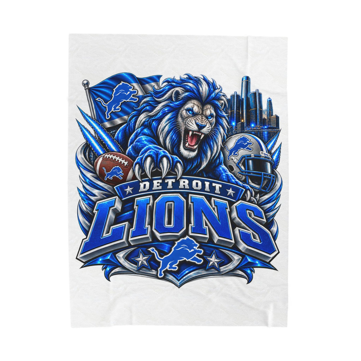 Detroit Lions Velveteen Plush Blanket — Fierce Lion Team Logo Throw for NFL Fans