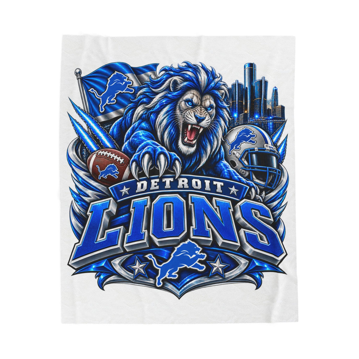 Detroit Lions Velveteen Plush Blanket — Fierce Lion Team Logo Throw for NFL Fans