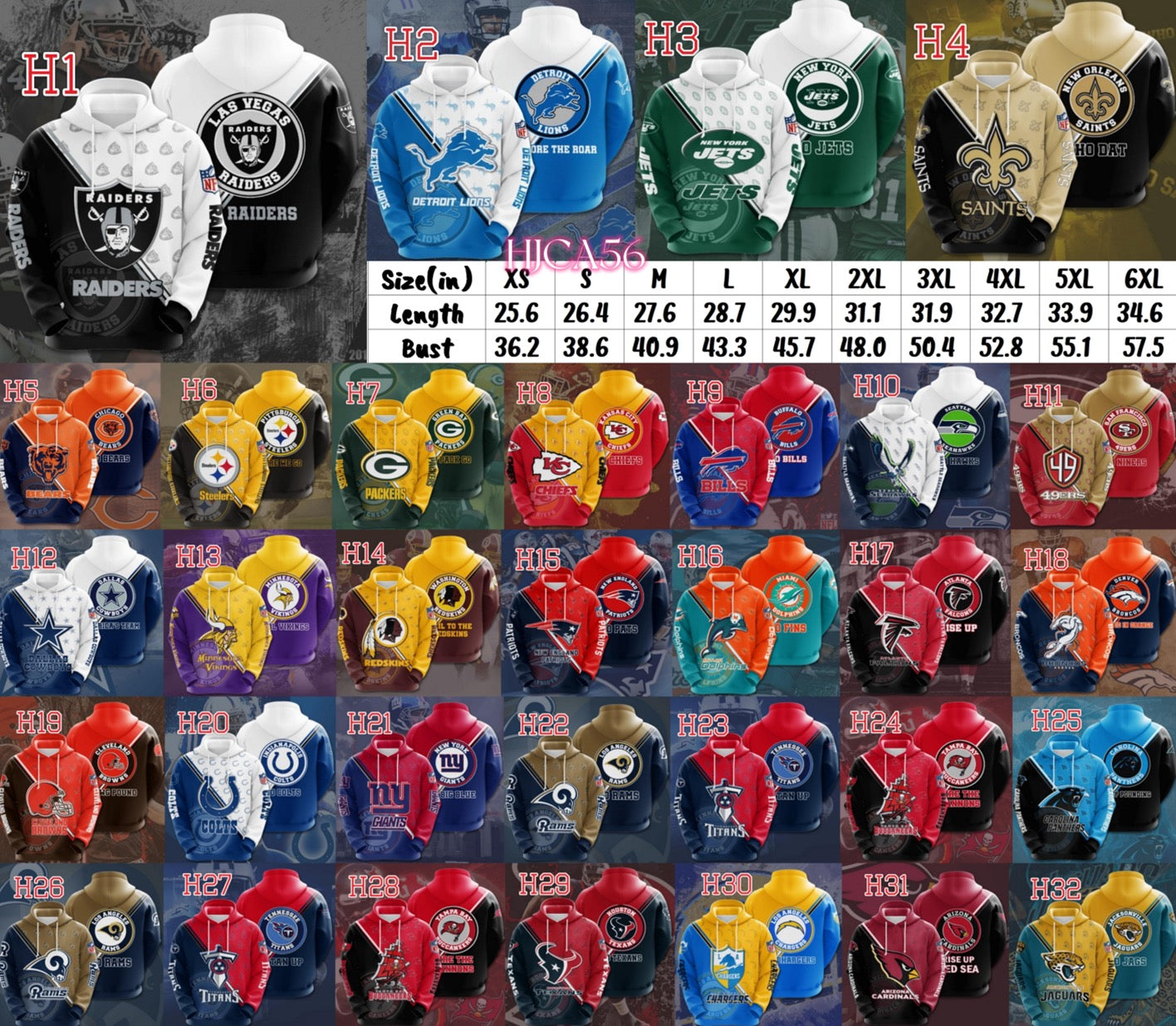 Team hoodie (men size chart)